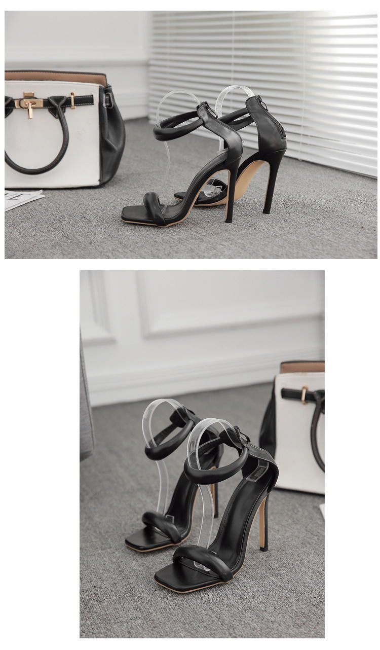 square head one-word belt solid color pu leather high heel sandals NSZLX118731