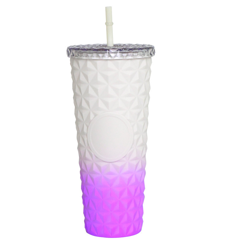 プラスチックカップ新型二重クリエイティブグラデーションマーメイドテールストローカップドリアンカップメッキカラースパンコールカップ|undefined