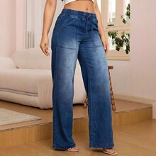 O 64545 Elastic Waist Straight Leg Jeans ����ţ���Lѝ