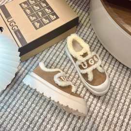 2025冬季新款欧美皮毛一体厚底雪地靴女百搭加绒保暖魔术贴棉女鞋