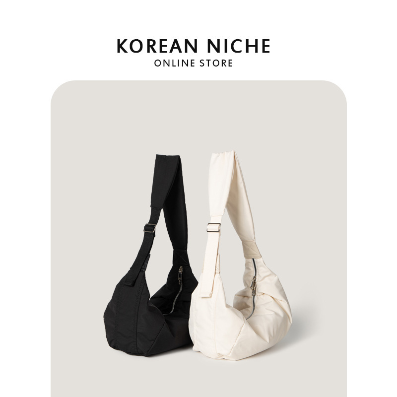 New Korean Dongdaemun Niche Lightweight Nylon Cloth Single Shoulder Crossbody Bag for Women Versatile Commuting Lazy Style Dumpling Bag