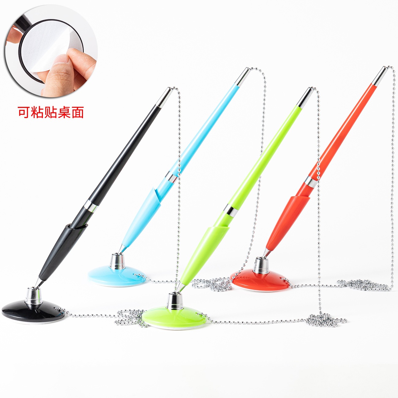 Plastic Hanging Chain Desk Pen for Hotel and Bank Counters, Fixed Signature Pen, Customizable with Logo, Promotional Desktop Adhesive Ballpoint Pen