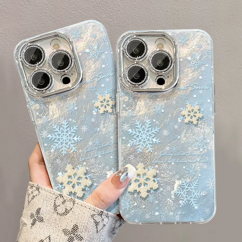 Apple, compatible doll, iPhone13, phone case, lens, with snowflakes, high-quality style, 17promax, fall protection