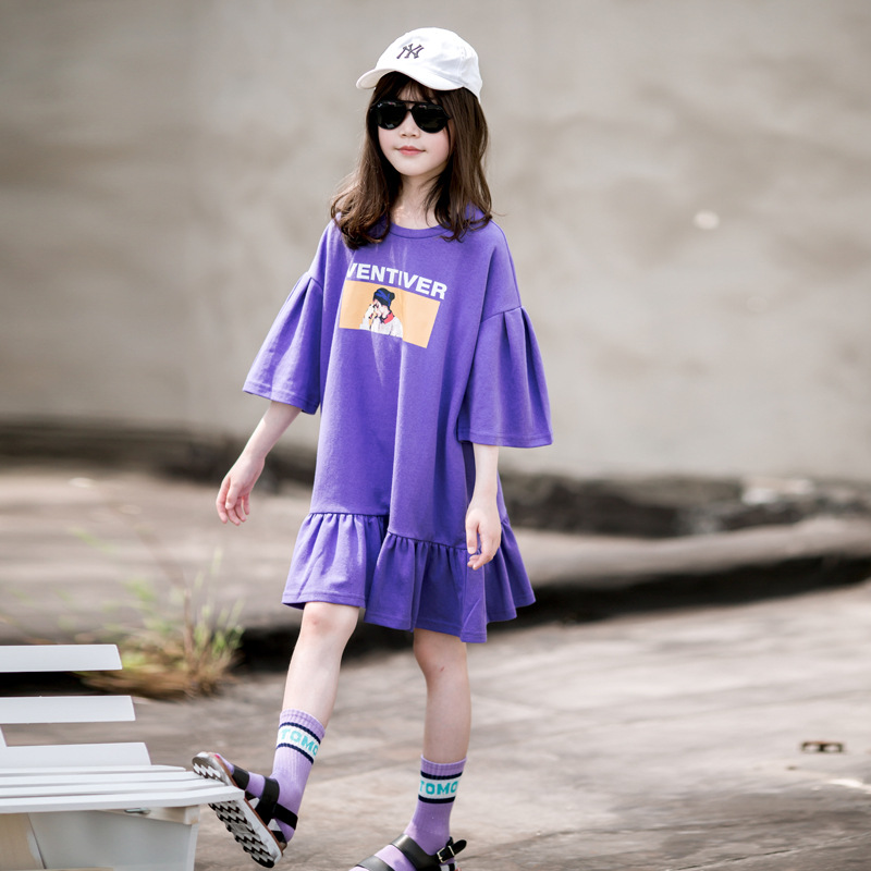 Vestido de las niñas con volantes camiseta vestido de verano 2023 verano nuevo estilo occidental falda infantil moda