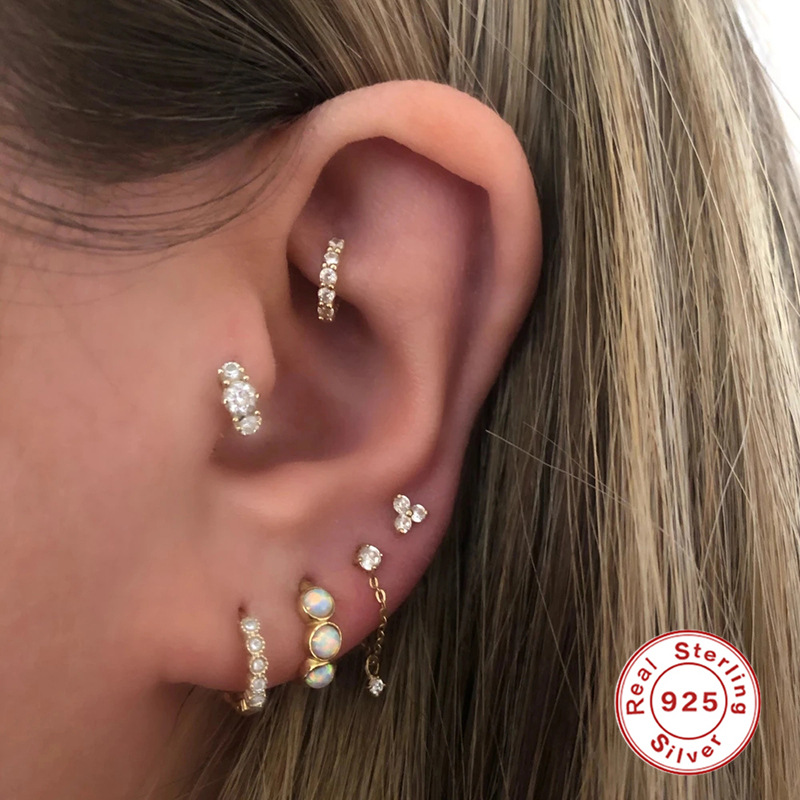 Daily Occasion 925 Sterling Silver Material 1 Piece 925 Sterling Silver Zircon Solid Color Ear Studs