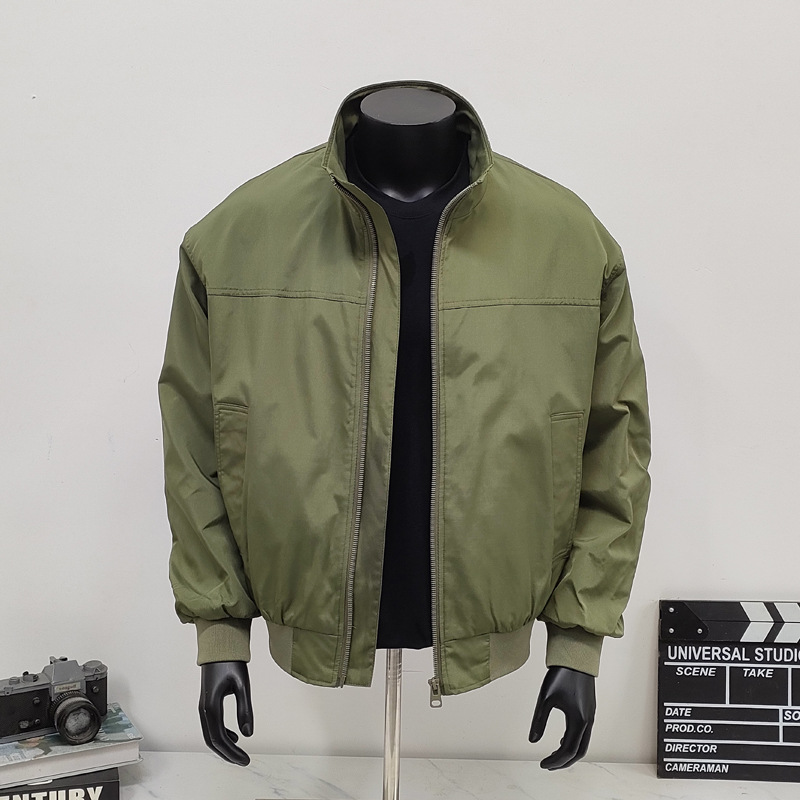 Retro Baseball Jacket With Stand-up Collar And Inner Pockets_voghion.com