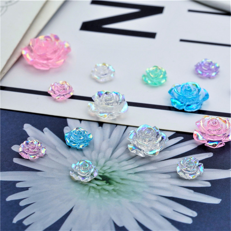 Camellia Manicure Jewelry Resin Internet Celebrity Explosive Color Transparent Aurora Rose Stereo Accessories Nail Decoration