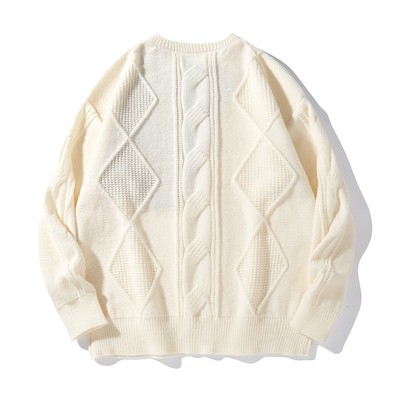 Pull en maille torsadée pour homme – Pull oversize à col rond et coupe décontractée pour l'hiver et l'automne (Noir/Beige/Marron/Kaki, M-XXL)_voghion.com