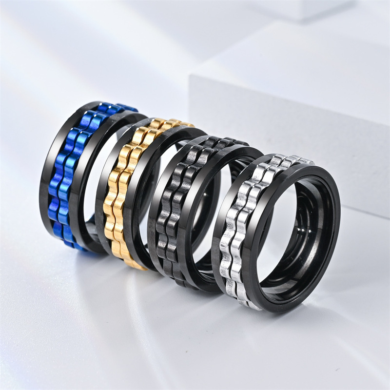 European and American Cross-Border Multi-Color Ring with Rotating Stainless Steel Gears, Stress-Relief Titanium Steel Ring for Men and Women, Bottle Opener Couple Ring