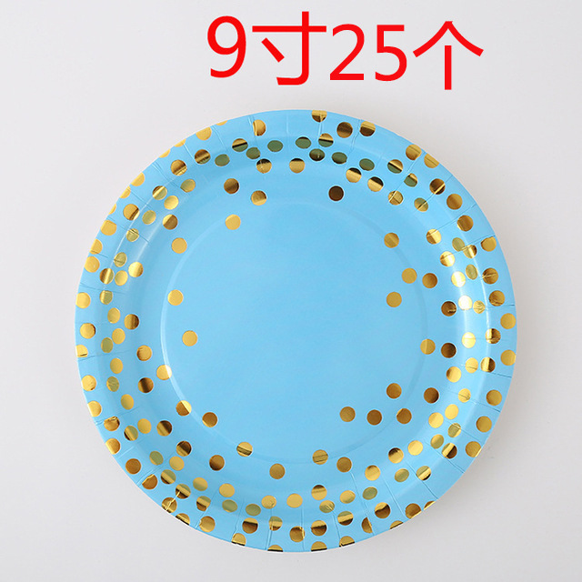 Dorado punto azul traje de lunares vajilla de cumpleaños desechable de gama alta plato de merienda taza de papel suministros de tejido