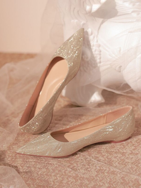 Pointed Toe Shallow Mouth 2026 New Style Flat Shoes for Women, Fairy Style Champagne Gold Wedding Shoes, Maternity Bridesmaid Shoes, Large Size, Soft