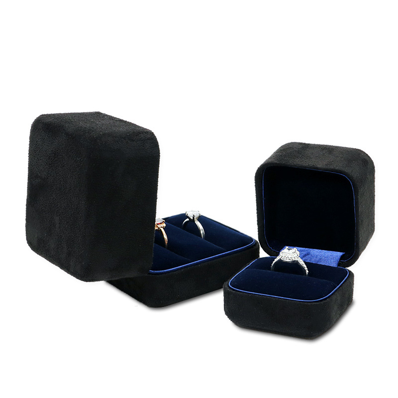 黑色仿皮絨首飾盒 高端戒指盒對戒盒手鐲項鍊盒手鍊盒 珠寶包裝盒