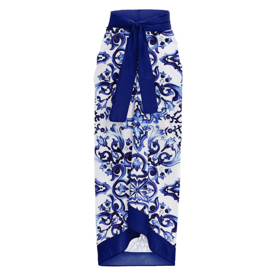 Women's One Piece Swimsuit Blue And White Porcelain Print European American Style Trendy Swimwear_ecoleips.com