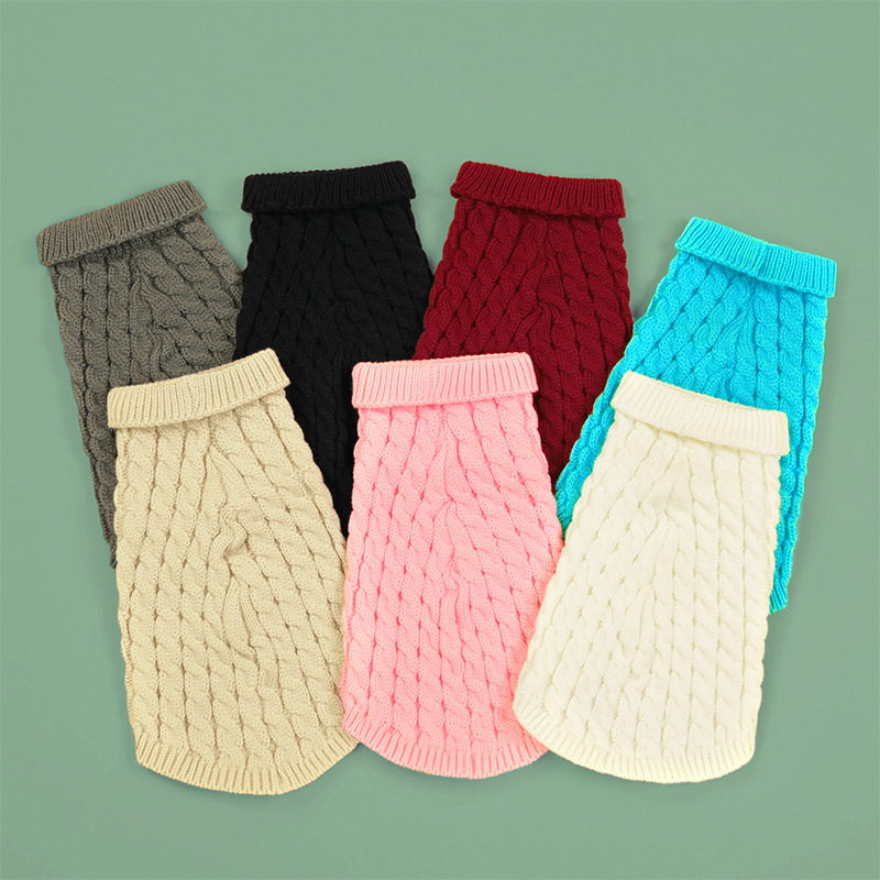 Pet Clothes Autumn and Winter New Fashion Candy Color Sweater Dog Cute Pet Solid Color Twist Knitted Pullover Pet Clothes Autumn and Winter New Fashion Candy Color Sweater Dog Cute Pet Solid Color Twist Knitted Pullover