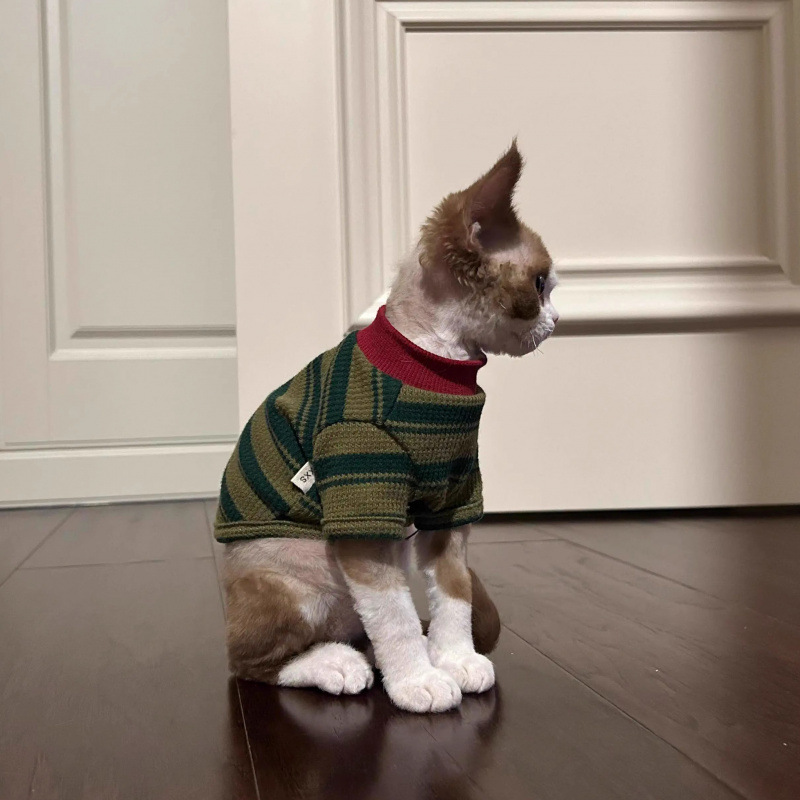 Ropa de gato primavera y verano 2025 nuevo vestido de dos patas a rayas lindo gato sin pelo gato azul muñeca gato chaleco de gato pequeño
