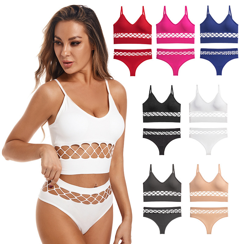 Hollow-Out Lingerie Set for Women with Small Busts, Push-Up Thin Wireless Bra, Plus-Size Sports Vest, Sexy Style