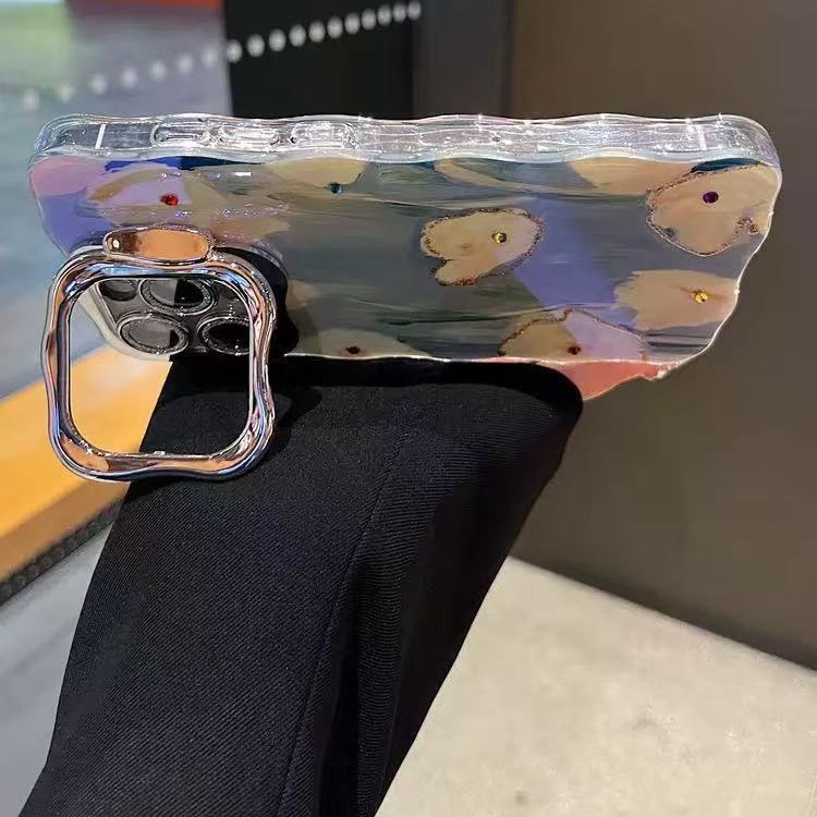 Arte ins fresco pintura al óleo flores apta para Apple 16ProMax/15 soporte de lente 14 funda para teléfono 13 mujer 16