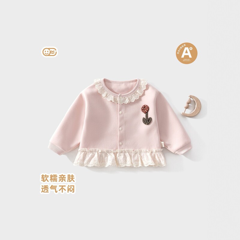 Class A Girls' Spring and Autumn Cotton Cardigan Coat, Baby Long-Sleeve Top with Round Neck and Lace Trim, Sweet and Stylish Children's Clothing Class A Girls' Spring and Autumn Cotton Cardigan Coat, Baby Long-Sleeve Top with Round Neck and Lace Trim, Sweet and Stylish Children's Clothing