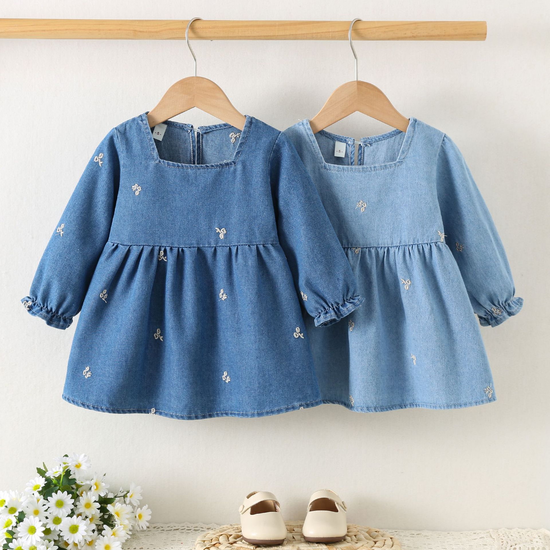 1778 Girls' Long Sleeve Square Neck Dress Autumn 2026 New Fashionable Children's Princess Dress Baby Spring and Autumn Dress