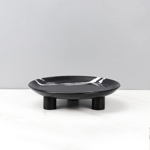 European Natural Marble Round Fruit Bowl Household Hotel Villa Living Room Coffee Table Dry Fruit Snack Plate Wholesale