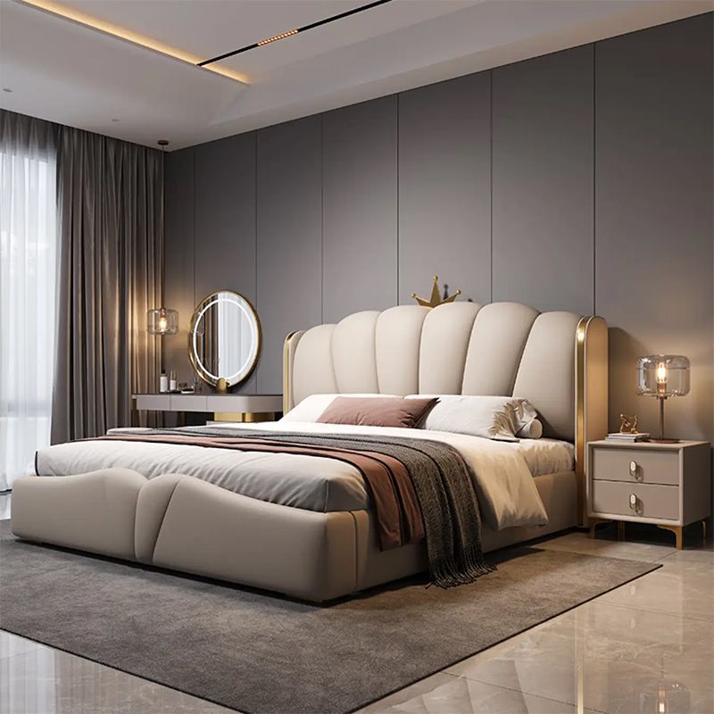 Cama de cuero ligera de lujo italiana doble cama principal cama de dormitorio moderna y simple cama de cuero blanda de arte nórdico cama de almacenamiento