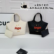 跨境新款Y家手拎包女韩版单肩托特包绣线菱格时尚大容量女斜挎包