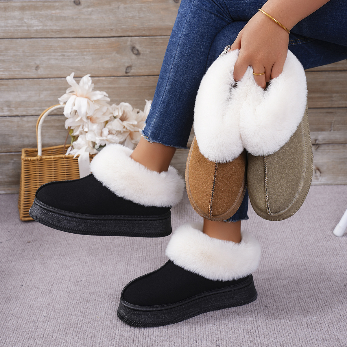 Padded home bag with men's and women's indoor and outdoor warm cotton slippers cotton shoes_viptrois.com