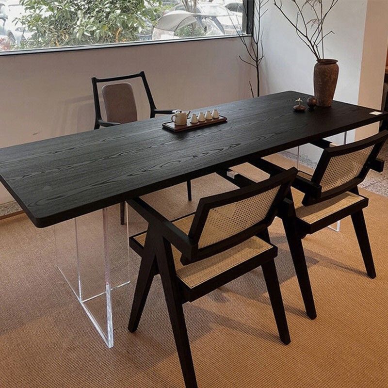 Suspended Office Tea Table Silent Wind Carbonized Black Solid Wood Dining Table Log Large Board Worktable Extremely Simple Wind Acrylic