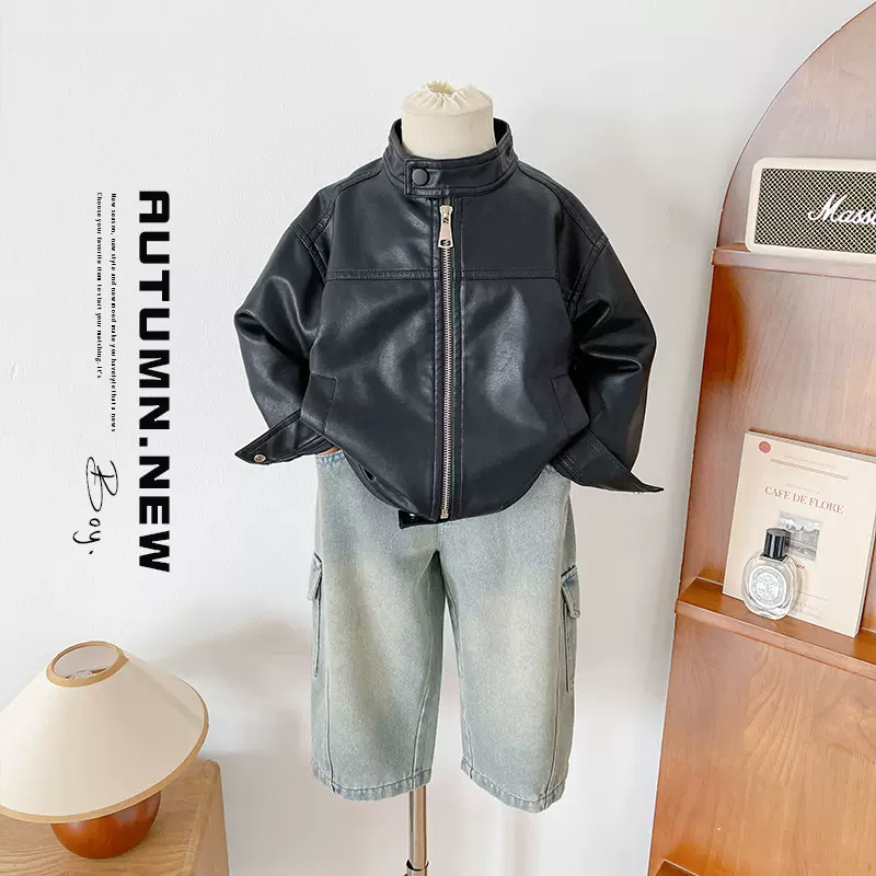 风之谷2025秋季新品儿童百搭帅气机车皮衣男女童个性立领夹克外套