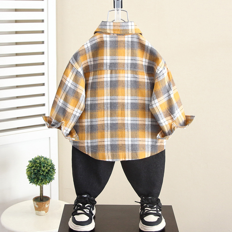 5843 Camisa para niños Camisa a cuadros de otoño para niños 2025 nuevo bebé primavera y otoño abrigo fino para niños