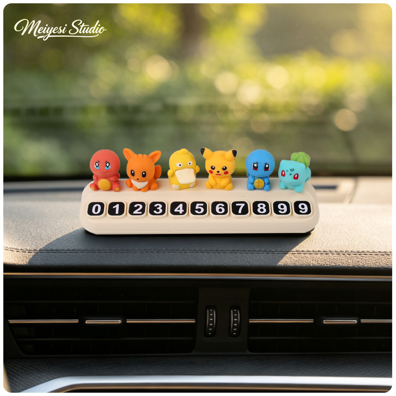 Pokemon figurine temporary parking number plate car ornament interior decoration car phone number sign