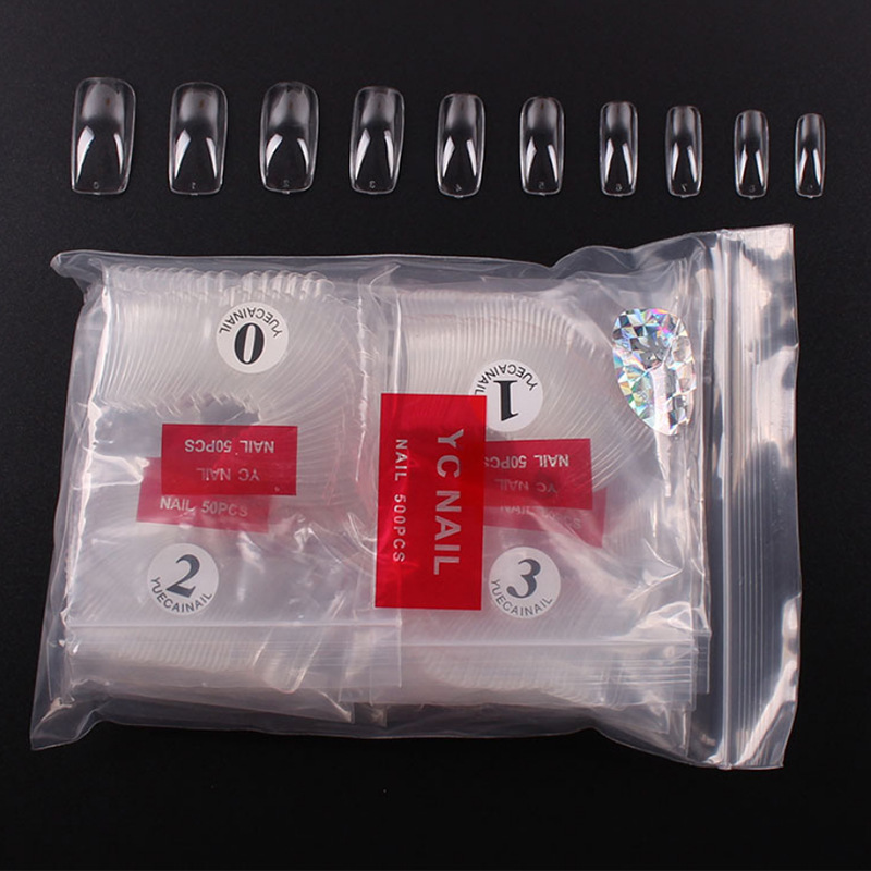 Cross-border de uñas plegables piezas de uñas sin costura 500 piezas de bolsa transparente completo pegatinas medio pegatinas piezas de uñas N ° 0-9