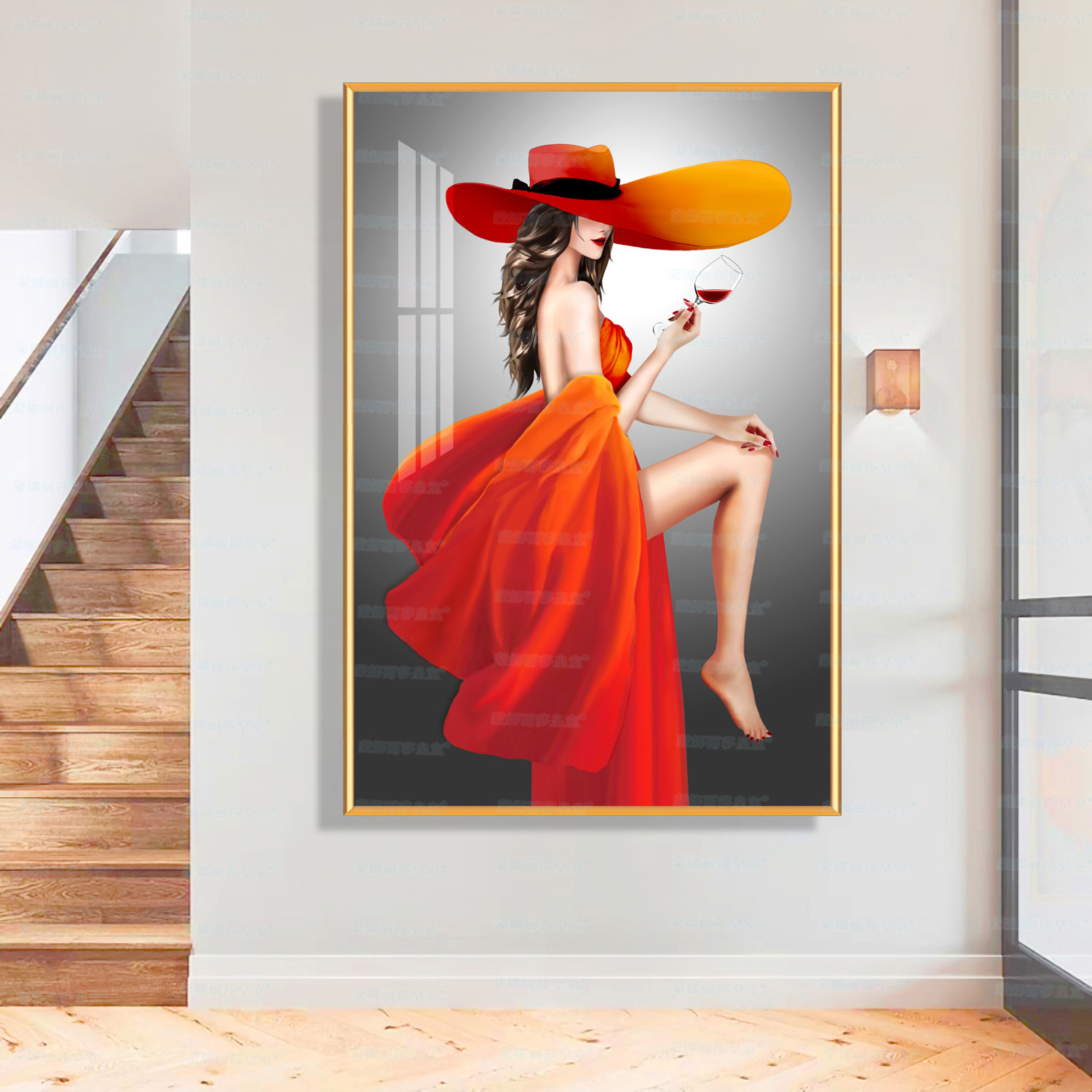 Mona Lisa real Cruz puntada rojo fanghua versión mejorada arte moderno figura salón decoración bordado hecho a mano