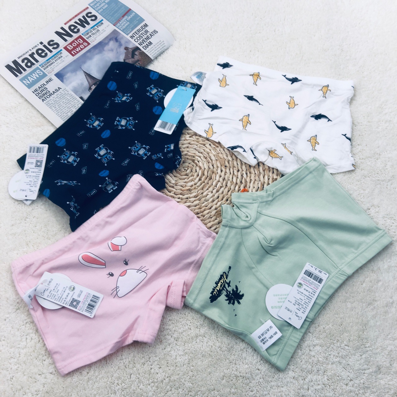 5 yuan pattern big children high-grade cotton boys and girls boxer underwear cute cartoon printed cotton children's underwear