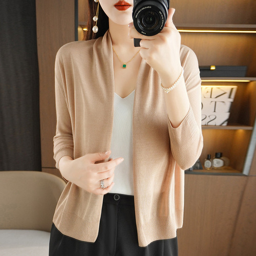 Summer women's air-conditioning sweater thin ice silk linen cardigan long-sleeved women's cardigan shawl large size outer waistcoat