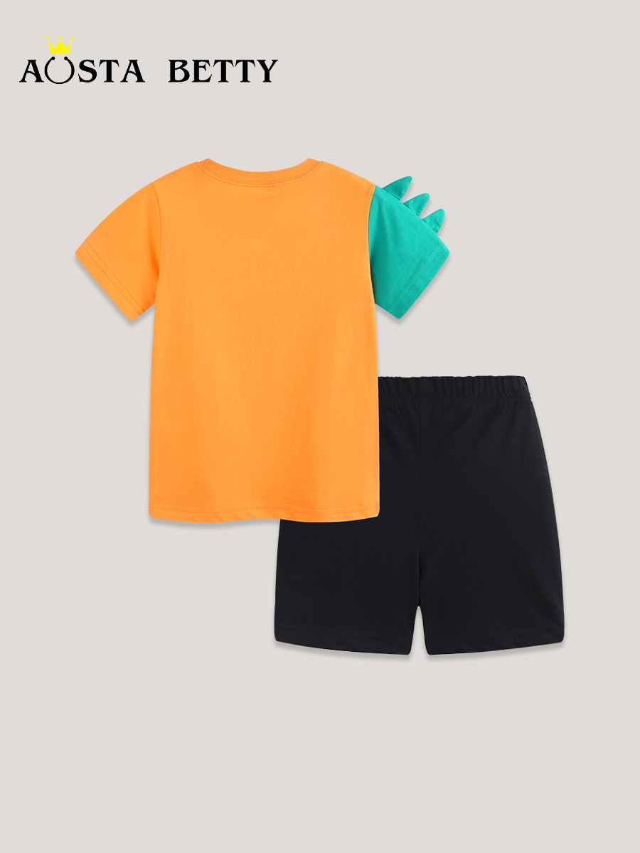 Nuevos productos de verano Traje para niños Traje de pantalones cortos para niños de estilo europeo y americano Traje de 2 piezas con estampado de dinosaurios de dibujos animados