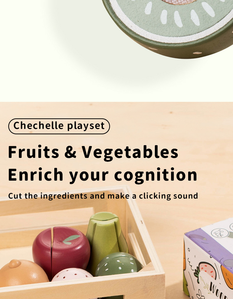 Wooden Early Education Intelligent Simulation 14-piece Tableware Fruit Cutting Play Set Baby Pretend Play Kitchen Toy