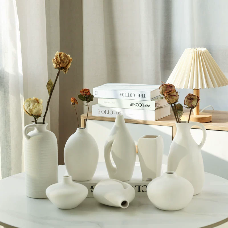 Ins стиль белая однотонная керамическая ваза оптом гостиная украшения стола украшения современная маленькая ваза для свежих цветов