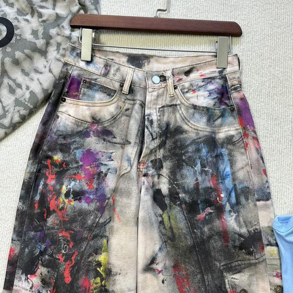Streetwear Distressed Denim Pants – Oversized High-Waisted Wide-Leg Jeans With 3D Print Graffiti & Splatter Paint Design_ecoleips.com