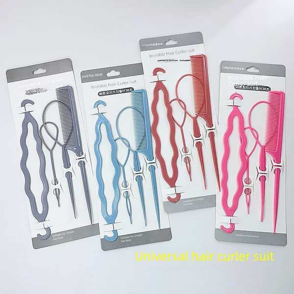 Four-piece set of hair curler for adults hair puller wear hair puller pin for lazy people hair removal tool for knitting hair artifact for children hair puller