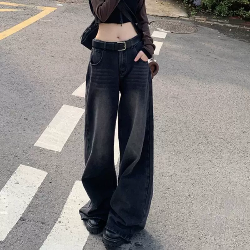 美式时尚灰小众水洗阔腿牛仔裤女2026慵懒松弛宽松显瘦长裤潮