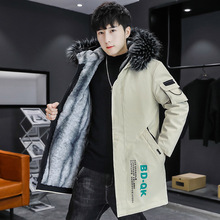 冬季中长款加绒加厚棉衣外套男青少年学生韩版潮流大码棉袄派克服