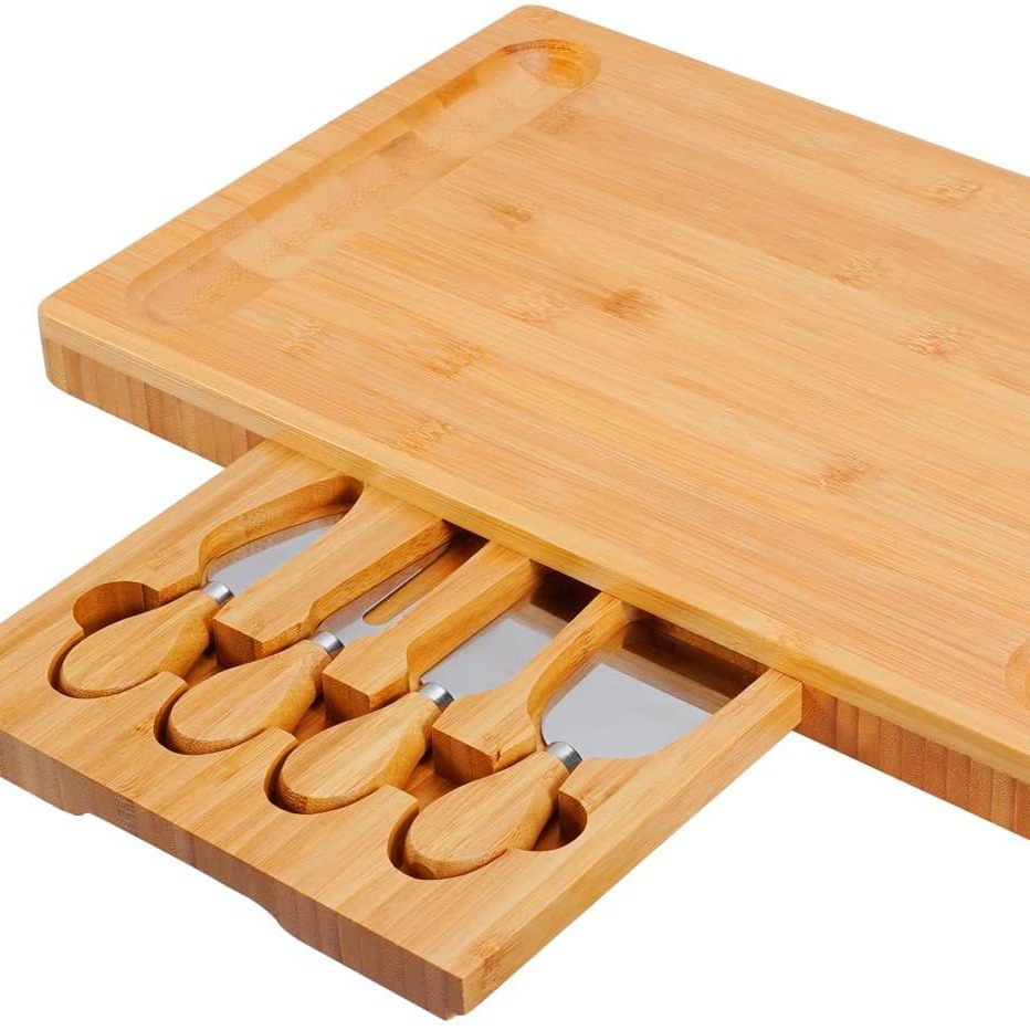 Tabla de quesos de bambú tabla de quesos conjunto de cuatro piezas cuchillo de queso Tabla de pan de cuatro piezas tabla de cortar cocina tabla de cortar de madera