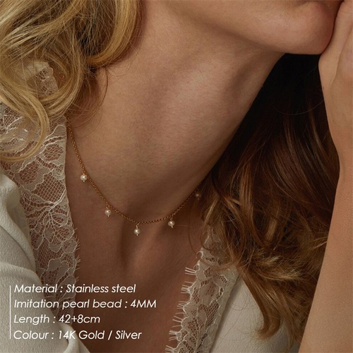 eManco Stainless Steel Necklace Imitation Pearl Tassel Necklace Women's Short Necklace Wholesale