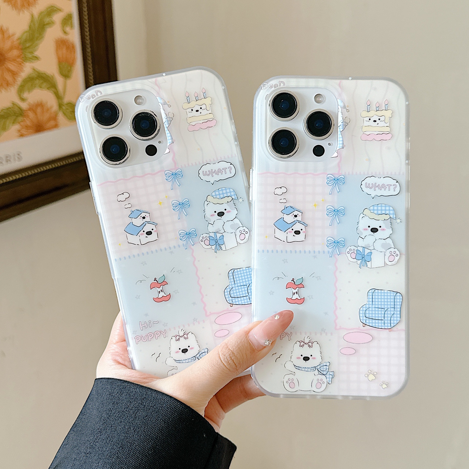 Jiugongge lindo cachorro a cuadros para Apple 16ProMax pequeño y fresco 15Pro nuevo 14/13 femenino 15PM