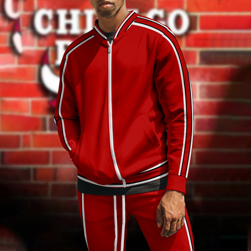 2023 Otoño e Invierno transfronterizo nuevo traje de chaqueta con cremallera para hombre Amazon pantalones de manga larga collar de dos piezas conjunto