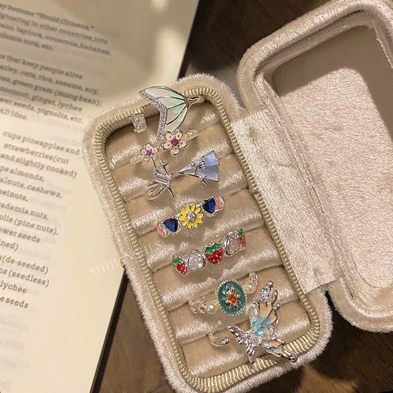 「Flower Island」Forest Style Small Fresh Multi-Color Flower Open Ring Female Niche Western Style Creative Index Finger Ring