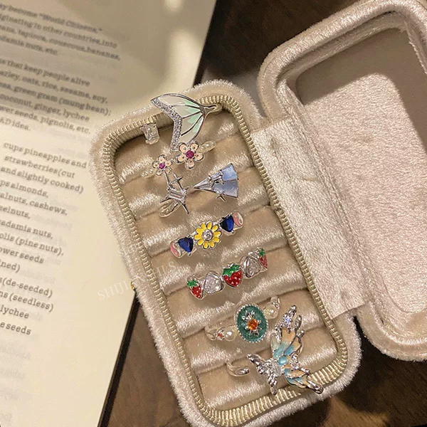 「Flower Island」Forest Style Small Fresh Multi-Color Flower Open Ring Female Niche Western Style Creative Index Finger Ring