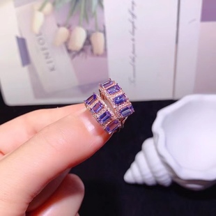 925 silver inlaid natural tanzanite earrings earrings female main stone 3*5 square hot row inlaid color treasure