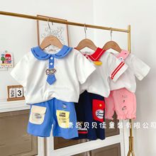 儿童翻领短袖套装男女童夏款中小童小孩宝宝套装外贸儿童套装